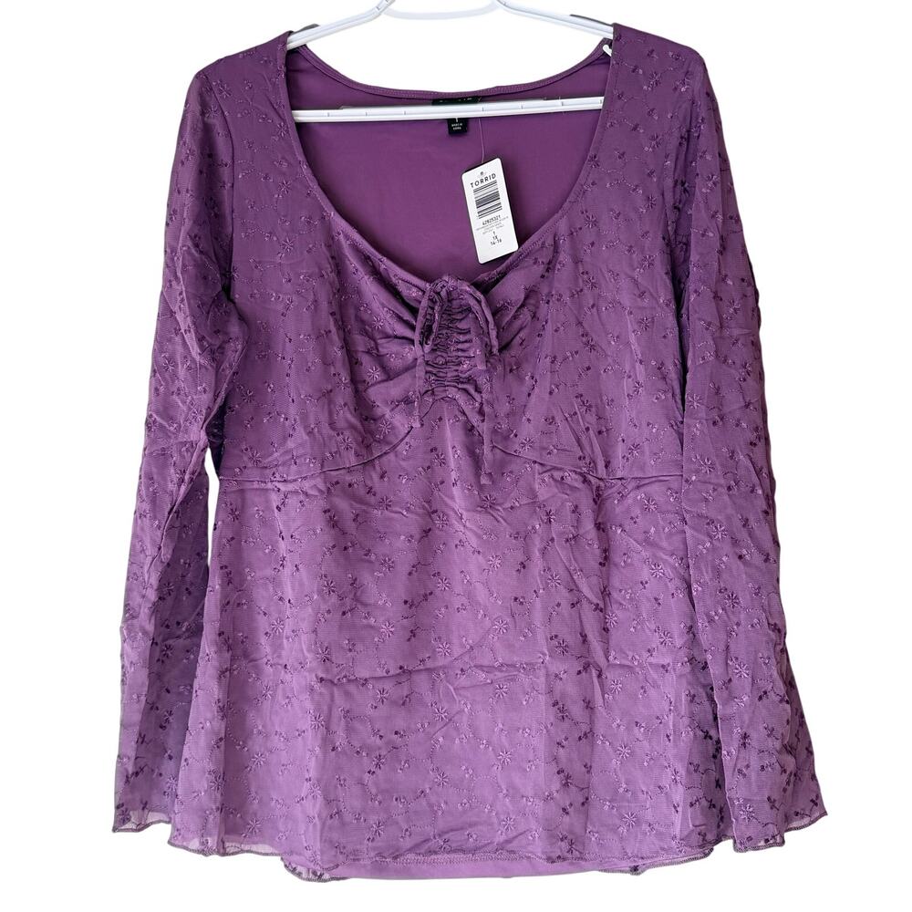 NWT! Torrid Purple Floral Embroidered Long Sleeve Blouse Women’s Size 1X